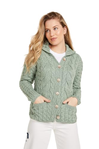 Carraig Donn Damen geknöpfte verkabelte Strickjacke (Meeresschaumgrün, XL) von Aran Woollen Mills