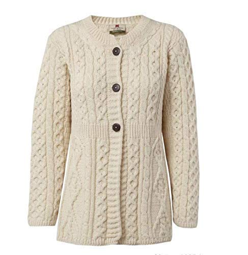 Damen Irischen Aran Knit Cardigan Weiß L von Aran Woollen Mills