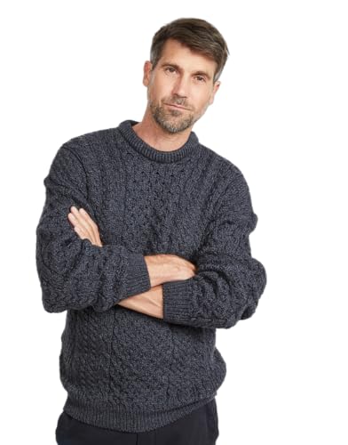 Siopa Irishes Aran Langarmshirt weiss, Holzkohle, M von Aran Woollen Mills