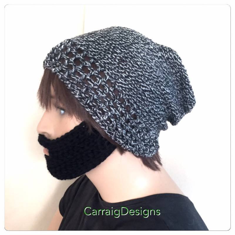 Beanie Strickmütze Schwarz Designer Herren Unisex Handgehäkelte Grau Irish Freund Geschenk Gesichtswärmer Winter Bärtige Dame von CarraigDesigns