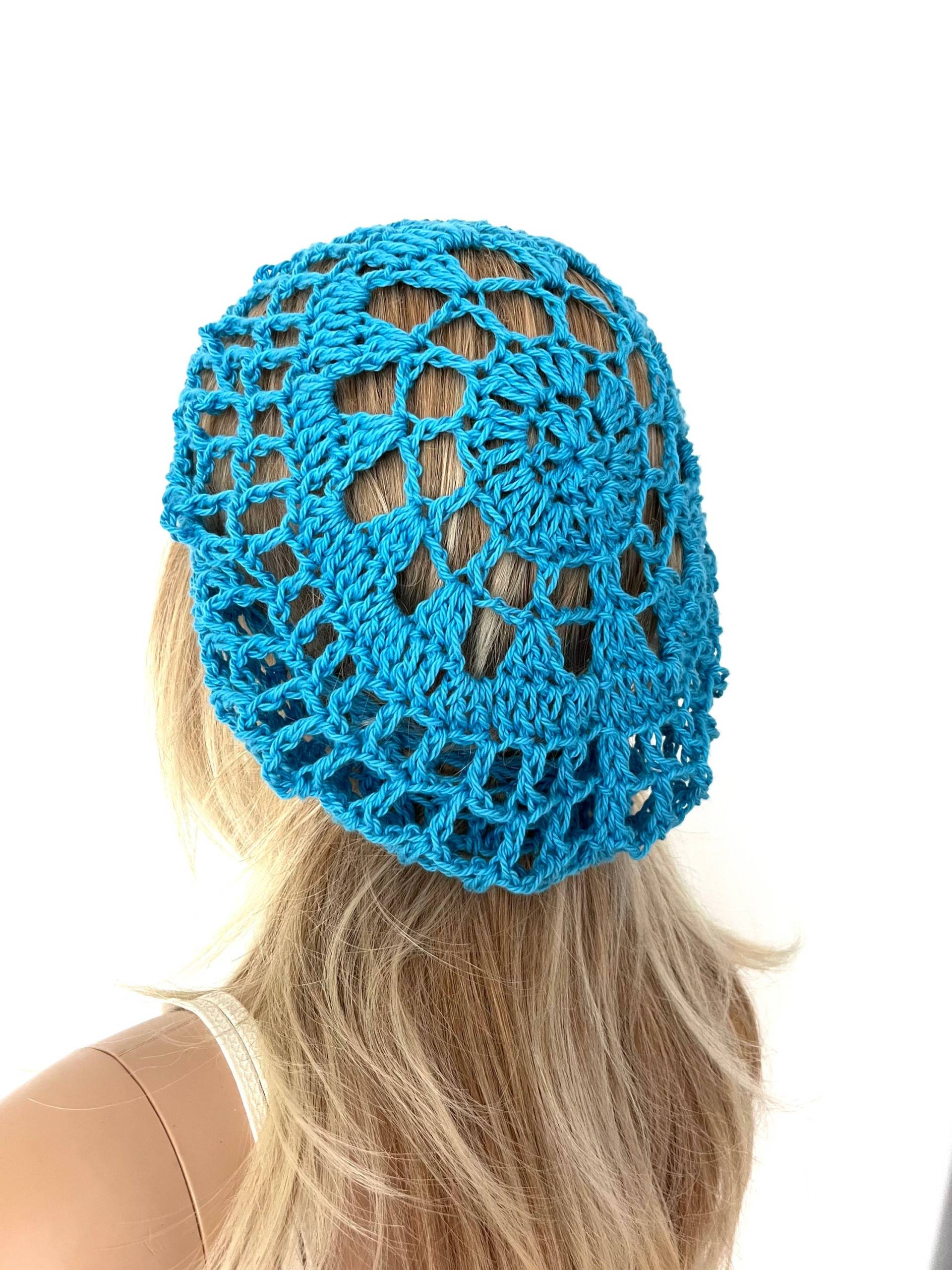 Blaue Baumwolle Sommer Beret Mütze Hippy Spinnennetz Mesh Beanie Einzigartige Designer Frauen Häkeln Strick Dread Tam Hut Geschenk Boho Festival von CarraigDesigns