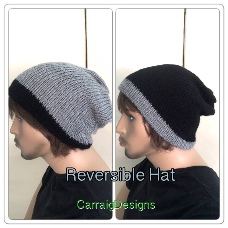 Grau Schwarz Gestrickte Beanie Strickmütze Designer Herren Unisex Einzelstück Hand Gehäkelt Gestrickt Hippie Boho von CarraigDesigns