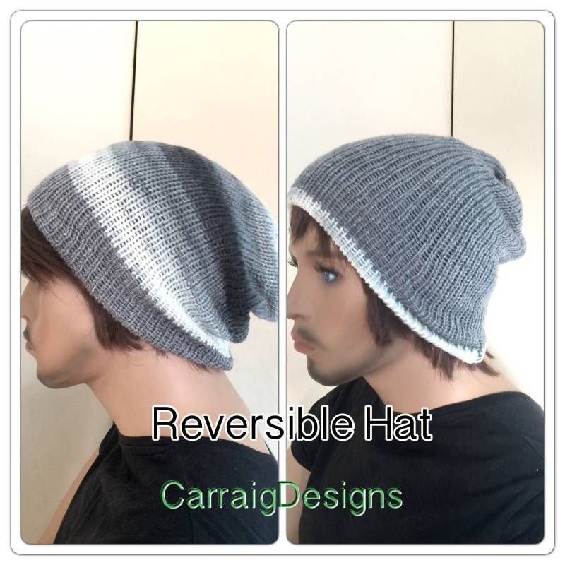 Grau Schwarz Gestrickte Beanie Strickmütze Designer Herren Unisex Einzelstück Hand Gehäkelt Gestrickt Hippie Boho von CarraigDesigns