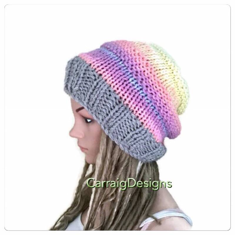 Graue Dread Beanie Gestrickt Gehäkelt Aus Wolle Dreadlocks Multi Irisch Strickmütze Chunky Hippie von CarraigDesigns