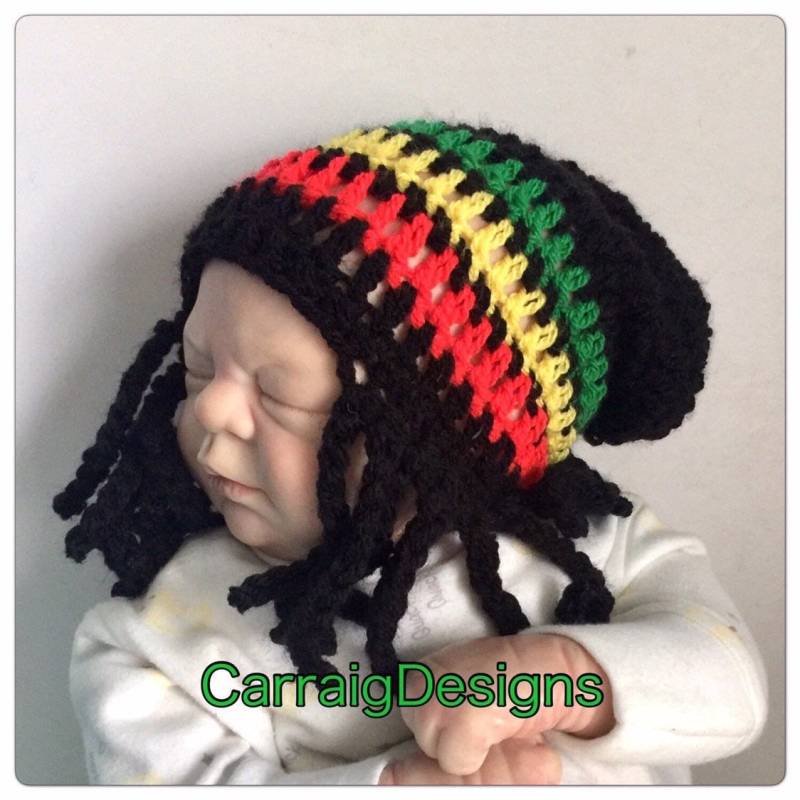 Rasta Mütze Dread Baby Mädchen Gehäkelt Strickmütze Hippie Oder Boho Slouch Ausgestattet Beanie Jamaikaner One Love Kinder Neugeborenen Mützen von CarraigDesigns