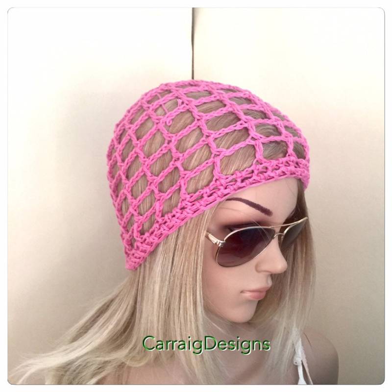 Rosa Baumwolle Sommer Hut Mesh Spinne Web Beanie Strickmütze Einzigartige Designer Damen Häkeln Geschenk Rasta Boho Festival Ooak Frühling von CarraigDesigns