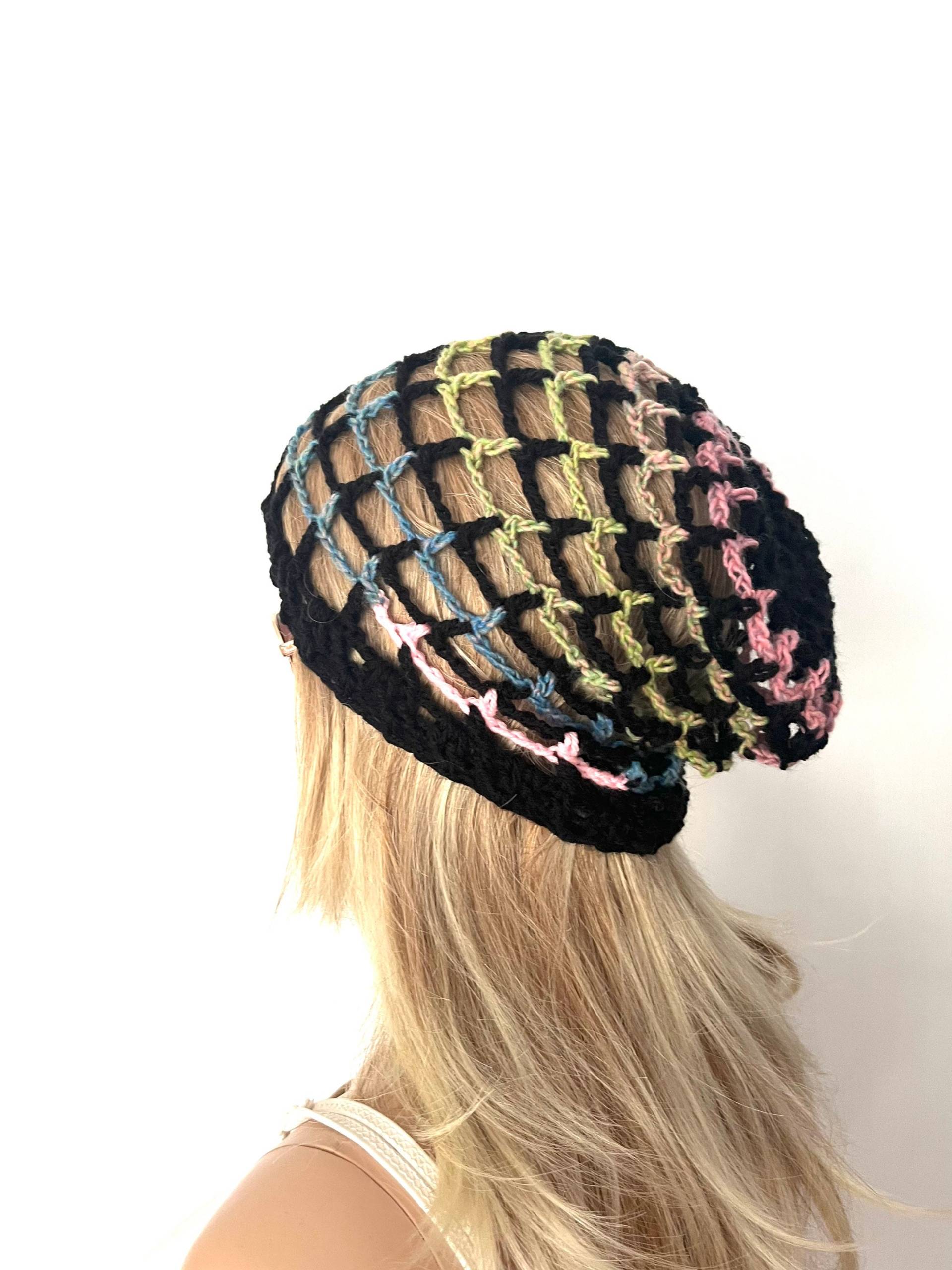 Slouch Beanie, Mesh Beanie Mütze Offene Maschen Frauen Teenager Handarbeit Gehäkelt Strick Dread Tam Unikat Sale Hippie Designer Regenbogen Rasta von CarraigDesigns