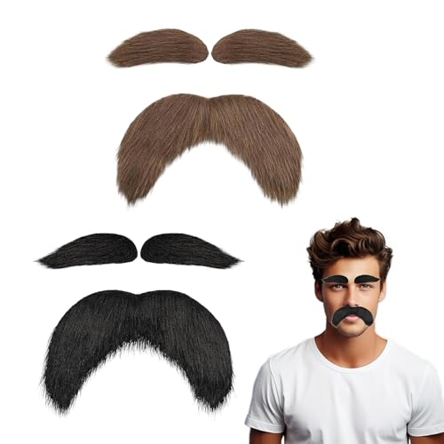 2 Sätze Schnurrbart Zum Ankleben,Braun Bart Zum Ankleben,Schnurrbart Selbstklebend,Fühlt Sich Weich An,Reizt Die Haut Nicht,Geeignet für Maskenbälle,Weihnachts-und Karnevalsthemenpartys(Braun Schwarz) von Carreneu
