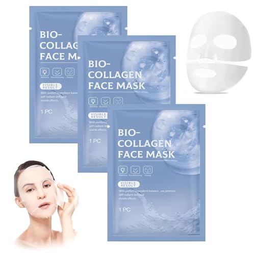 3 Pcs Collagen Maske, Kollagen Bio-Collagen Maske Gesicht Collagen Mask Deep Collagen Mask Korean Bio-Collagen Real Deep Collagen Mask mit Hyaluronsäure,Niacinamid für Mädchen und Frauen von Carreneu