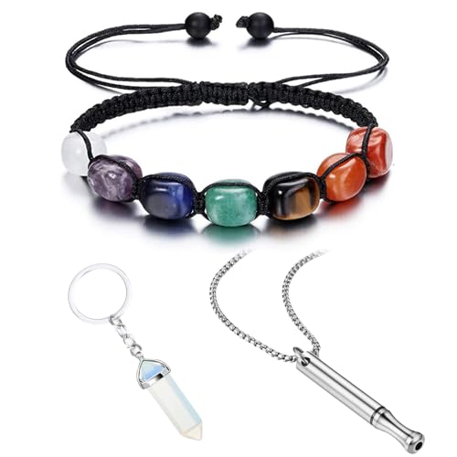 7 Chakren Armband Chakra Armband Echte Steine Chakra Schmuck Chakra Armbander Glück Edelstein Armband Geflochten Einstellbar Armband für Damen Herren mit 1 Opal-Anhänger und 1 Atemkette von Carreneu
