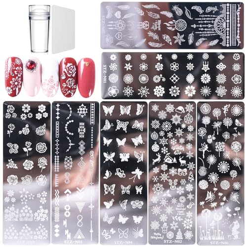 7 Pcs Nagel Stempel Schablone Nagelstempel Schablonen Nagel Stempel Stempel Nageldesign Nagelstempel Set Stamping Schablone Nagel Stempel Schablone Nagelstempel Schablonen Mit Dichtung + Schaber von Carreneu