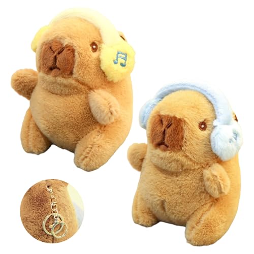 Capybara Schlüsselanhänger 2 PCS,Schlüsselanhänger Plüsch Capybara,Plüsch-Schlüsselanhänger Capybara,Cuddly Capybara Anhänger Keychain Geschenk,Frauen Tasche Ornament,Gelb + Blau von Carreneu