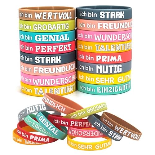 Carreneu 12PCS Motivationsarmbänder Kinder Motivationsarmbänder Silikon Armbänder Gummiarmband Mit Positiven Sprüchen Motivierendes Mutmacher Geschenk Party Für Kollegen Teenager von Carreneu