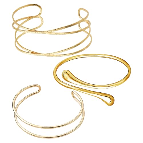 Carreneu 3 Stücke Oberarmreif Gold,Armreif Gold Oberarm,Oberarm Schmuck,mit Verstellbarer Öffnung,Zeigt Ihren Einzigartigen Stil und Ihre Persönlichkeit,Freundin,Ehefrau von Carreneu