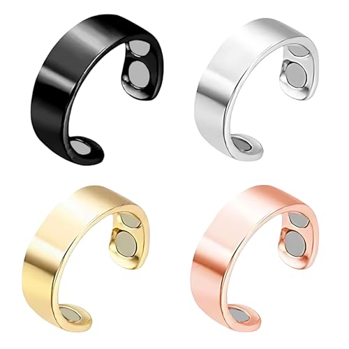 Carreneu 4 Stück Kupfer Magnetring,Anti Schnarch Ring,Generisch Magnetringe Damen,Lymphdrainage Magnetring,Ultrastarke Magnete,Einstellbare Größe,Stilvoll Und Elegant,für Frauen Männer von Carreneu