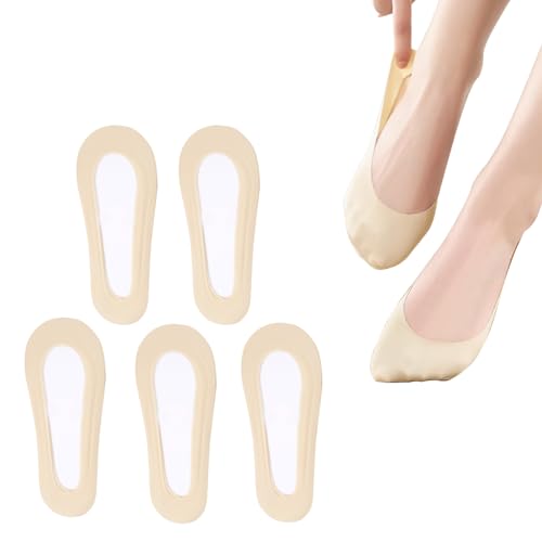 Carreneu 5 Paar FüßLinge Damen FüSslinge Damen Nylon Socken Unsichtbar Nylon SöCkchen Atmungsaktiv Sneaker Socken Licht Unsichtbare Kurze Ballerina So-cken Mit Anti-Rutsch-Silikon Hautfarbe von Carreneu