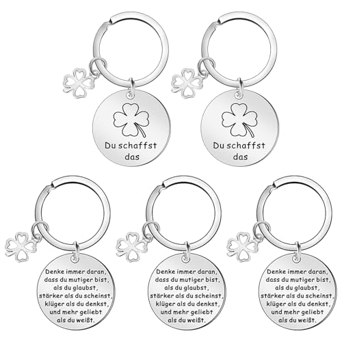 Carreneu 5 Stück Glücksbringer Prüfung, Doppelseitiges Kleeblatt Glücksbringer,Glücksbringer Schule,Du Schaffst Das,Schlüsselanhänger Glücksbringer,Schlüsselanhänger Spruch,Damen-Ermutigungsgeschenke von Carreneu