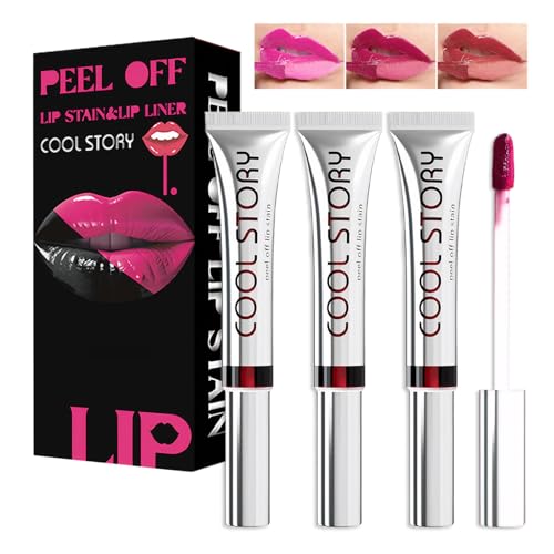 Lip Stain Peel off 3 Stück Lip Tint Peel off,Lipstain,Peel off Lip Stain Wasserfester,Antihaftbeschichteter Becher Geeignet für Frauen Dating,Party,Performance Make-up(3 * 10ml) von Carreneu