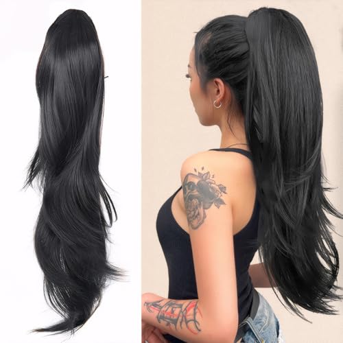 Ponytail Extension,Haarteil Zopf,Zopf Extension,Pferdeschwanz Haarteil,60 cm Haarverlängerung Zopf,Ponytail Extension,Geeignet für Damen und Mädchen Verwenden (Schwarz) von Carreneu