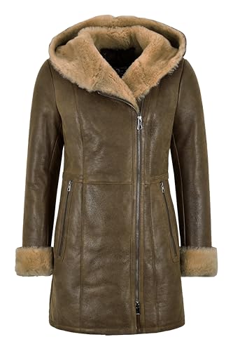 Carrie CH Hoxton Damen B3 Flying Sheep Lederjacke Klassischer Stil Mit Kapuze Echt NV 39 (40, Antique Rust/Beige) von Carrie CH Hoxton