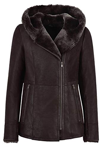 Carrie CH Hoxton Damen B3 Flying Sheep Lederjacke Klassischer Stil Mit Kapuze Echt NV 39 (44, Dark Berry) von Carrie CH Hoxton