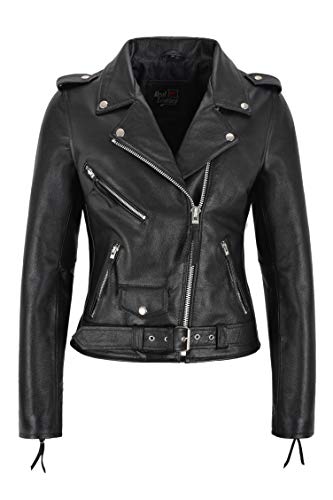Carrie CH Hoxton Damen Biker Lederjacke Schwarz Rindsleder Damen Classic Jacke (42 EU) von Carrie CH Hoxton