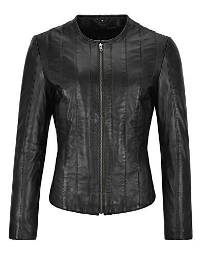 Carrie CH Hoxton Damen Echtlederjacke Schwarz Nappa Kragenlose Freizeitmode Stil 1926 (12) von Carrie CH Hoxton