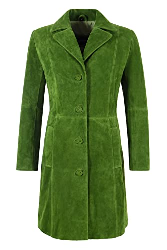 Carrie CH Hoxton Eleganter Trench-Ledermantel für Damen Limettengrünes Wildleder Knielanger Designer-Mantel 3457 (46, Lime Green) von Carrie CH Hoxton