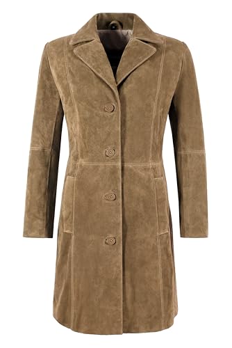 Carrie CH Hoxton Eleganter Trenchcoat für Damen klassischer knielanger Slim Fit-Mantel aus echtem Wildleder 3457 (DE/NL/SE/PL, Numerisch, 40, Regular, Regular, Beige) von Carrie CH Hoxton