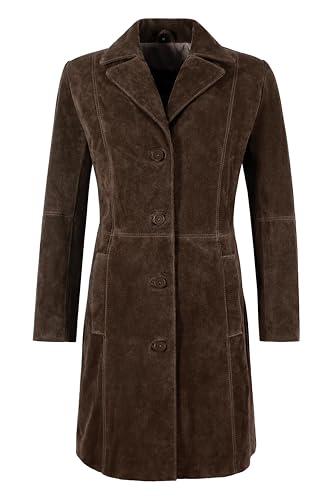 Carrie CH Hoxton Eleganter Trenchcoat für Damen klassischer knielanger Slim Fit-Mantel aus echtem Wildleder 3457 (DE/NL/SE/PL, Numerisch, 42, Regular, Regular, Braun) von Carrie CH Hoxton