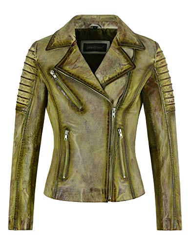 Carrie CH Hoxton SUPERMODEL Damenjacke Lime Rusty Echtleder Biker Gothic Fashion Jacke 9334 (38 EU) von Carrie CH Hoxton