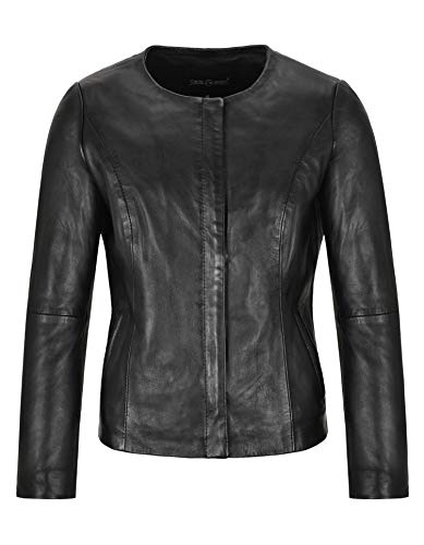 Damen Lederjacke Schwarz Classic Collarless Casual Fashion Lederjacke 1653 (36 EU) von Carrie CH Hoxton