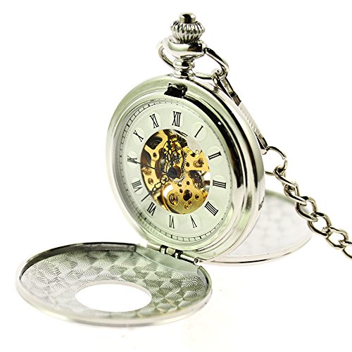 itemstoday Skelett Silber Double Hunter Herren Mechanische Hand Wind Taschenuhr mit gravierbaren römischen Ziffern itemstoday Skelett Silber Double Hunter Herren Mechanische Hand Wind Taschenuhr mit gravierbaren römischen Ziffern von ZIJAE