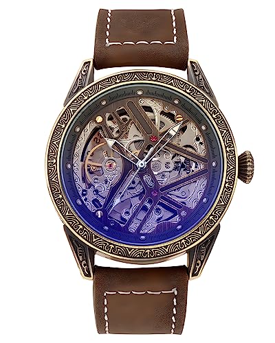Carrie Hughes Herren-Automatikuhr Leuchtzeiger Skelett Selbstaufzug Mechanische Leder Armbanduhren CH0933 von Carrie Hughes