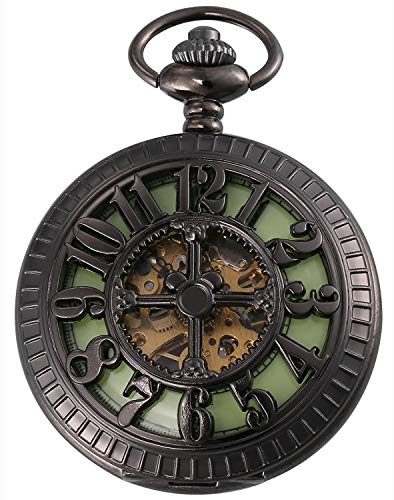 Carrie Hughes Herren Mechanische Taschenuhr mit Kette Lucky Dragon Steampunk Skeleton Hunter Double Open in Box CHPW10 von Carrie Hughes