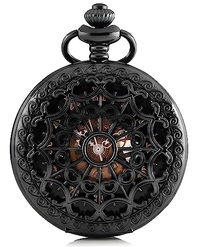 Carrie Hughes Herren Spiderman Schwarz Steampunk Skelett Taschenuhr mit Kette in Box CHPW4(CHPW4B) von Carrie Hughes