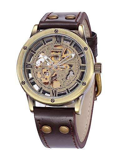 Carrie Hughes Herren Steampunk Bronze Skelett Automatikuhr Lederarmband CH12(CH437) von Carrie Hughes