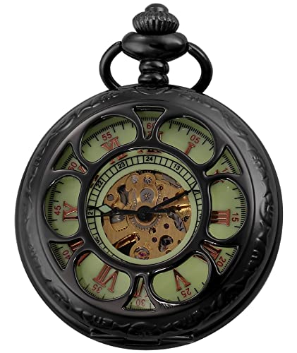 Carrie Hughes Herren Vintage Barock Carving Steampunk Skelett Mechanische Taschenuhr mit Kette Geschenke, WPK224Black, Retro, Steampunk Carrie Hughes Herren Vintage Barock Carving Steampunk Skelett Mechanische Taschenuhr mit Kette Geschenke, WPK224Black, Retro, Steampunk von Carrie Hughes