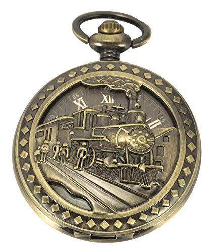 Carrie Hughes Mechanische Taschenuhr für Herren, Vintage-Design, Steampunk-Skelett, mit Kette, CH108 CH108B von Carrie Hughes