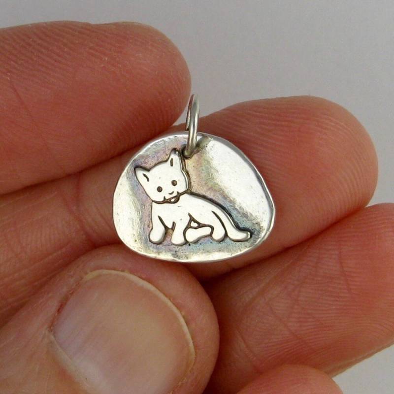 Kätzchen-Kleine Katze Anhänger Charme Fine Silber Dtpd Pmc von CarrieMichael