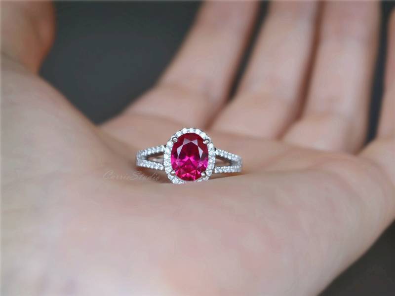 Halo Rubin Ring 7 9 Oval Verlobungsring/sterling Silber Rot Gem Versprechen Jubiläumsring Halo Rubin Ring 7 9 Oval Verlobungsring/sterling Silber Rot Gem Versprechen Jubiläumsring von CarrieStudio