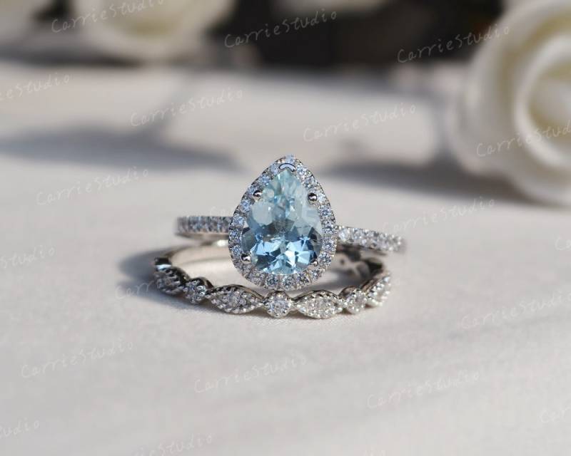 Natürliche Aquamarin Ring Set Verlobungsring Mit Fabelhaften Stein Hochzeit Jahrestag Versprechen Natürliche Aquamarin Ring Set Verlobungsring Mit Fabelhaften Stein Hochzeit Jahrestag Versprechen von CarrieStudio