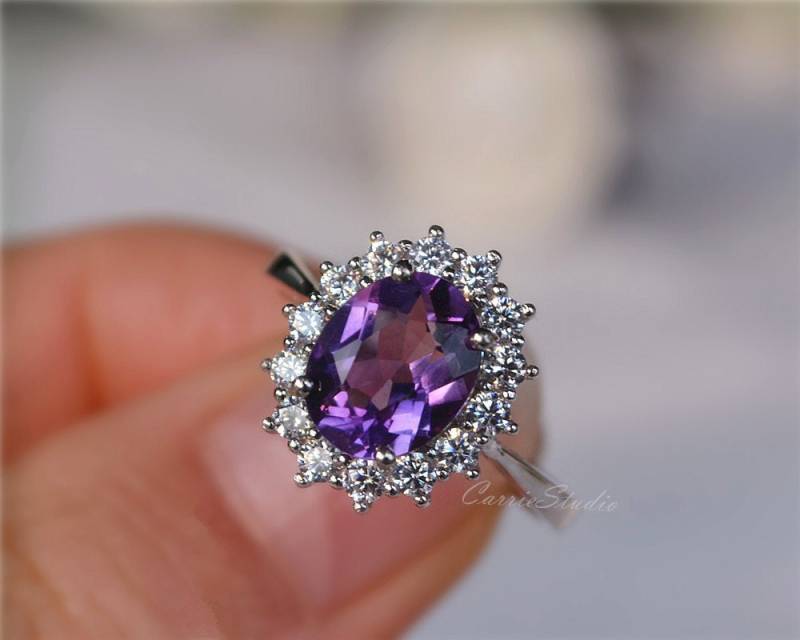 Natürlicher Amethyst Ring Aus Silber/7 9 Mm Verlobungsring Versprechensring von CarrieStudio