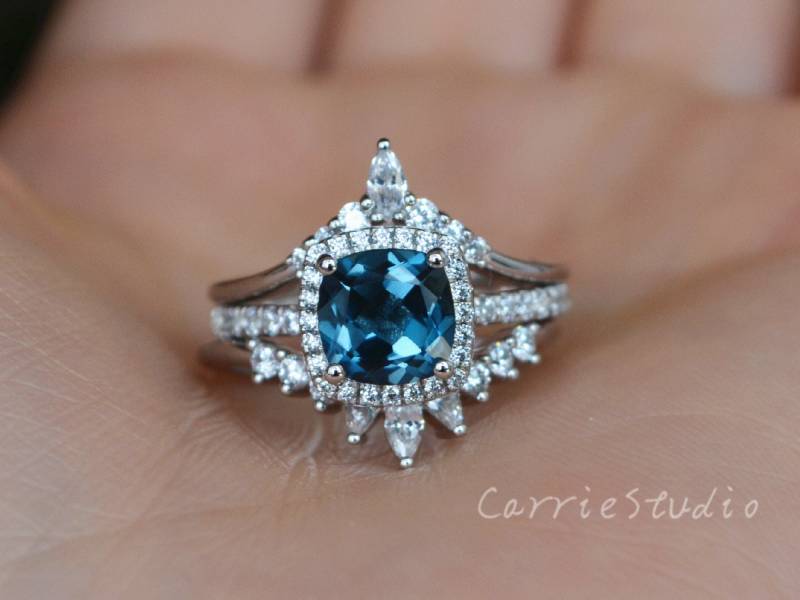 Silber London Blue Topas Ring Set Verlobungsring Jubiläumsring von CarrieStudio