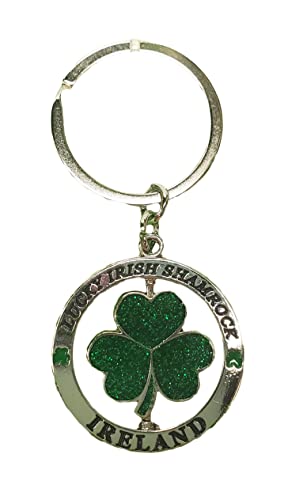 Carrolls Irish Gifts Metall Schlüsselbund mit Drehanhänger mit grünem Glitzerglücksshamrock von Carrolls Irish Gifts