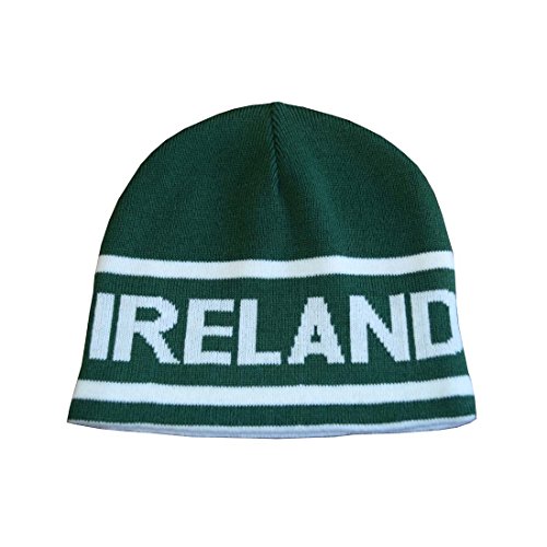 Lansdowne Gestrickte Reversibel Grüne/Weiße Mütze Wintermütze Beanie Hut Cap Strickmütze Zubehör für Herren mit Irland Schriftzug in Weiß Design von Carrolls Irish Gifts