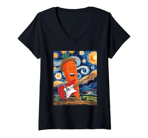 Damen Sternennacht-Karotte T-Shirt mit V-Ausschnitt von Carrot Guitar
