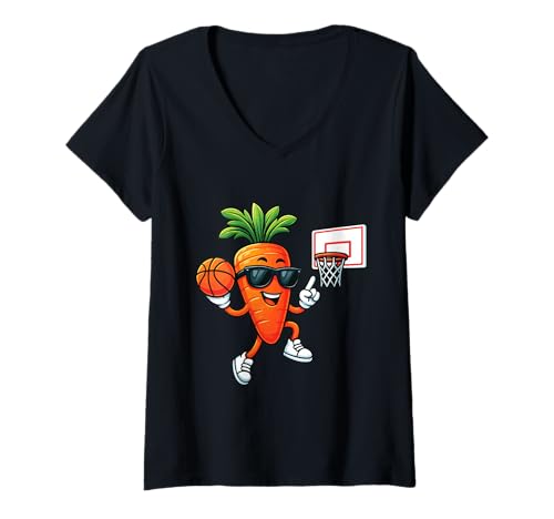 Damen Karotte spielt Basketball T-Shirt mit V-Ausschnitt von Carrot Vegetable