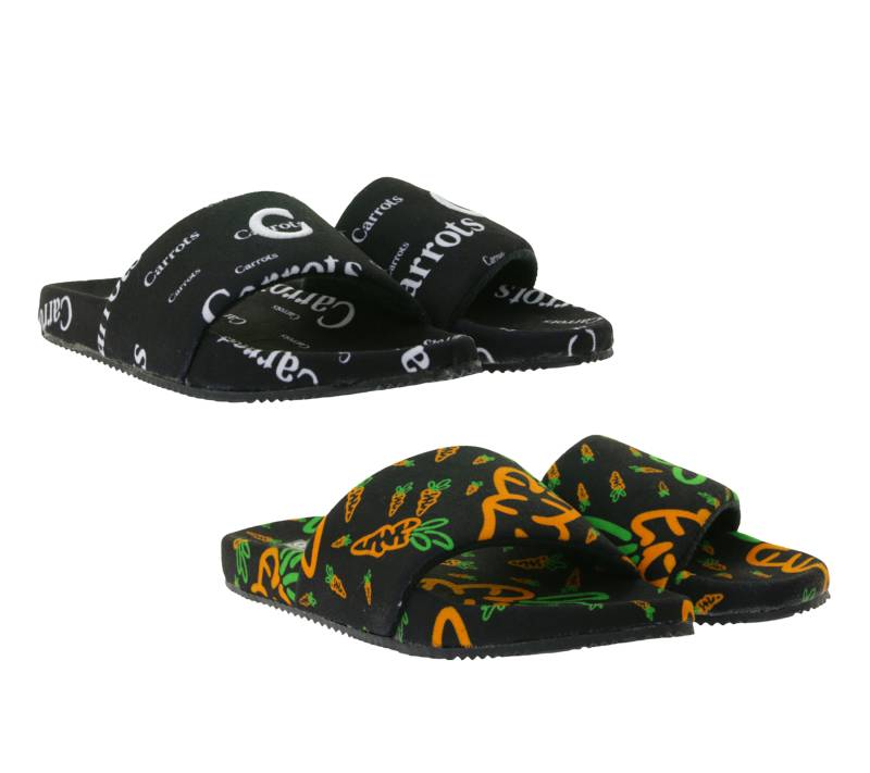 Carrots Slides Sommer-Schuhe Herren Slip-On Latschen Pantoletten Schwarz/Orange oder Orange/Grün von Carrots