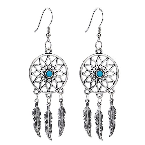 Carry stone Bohemian Vintage Ohrringe Traumfänger Federform Quasten baumeln Drop Haken Ohrstecker Frauen Mädchen Ohrringe Hochzeit Schmuck Zubehör Geschenk (Silber) langlebig und praktisch von Carry stone